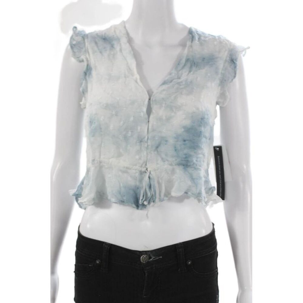 Rahi Women White Tie Dye V Neck Cropped Viscose Sleeveless Blouse Size XS